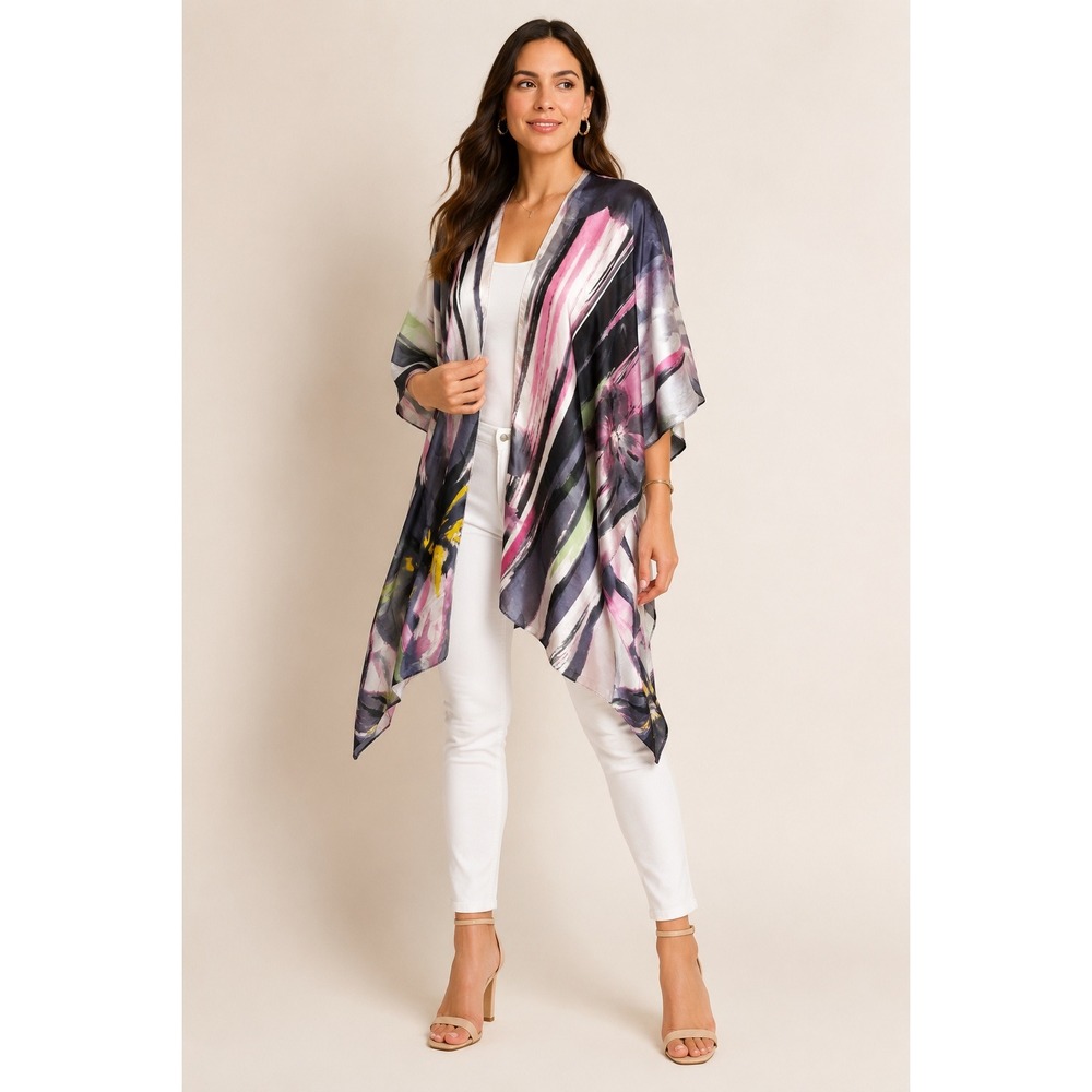 Pretty Persuasions Kimono Wrap Women OS NWT Abstract Print Flowy Old Money Silky